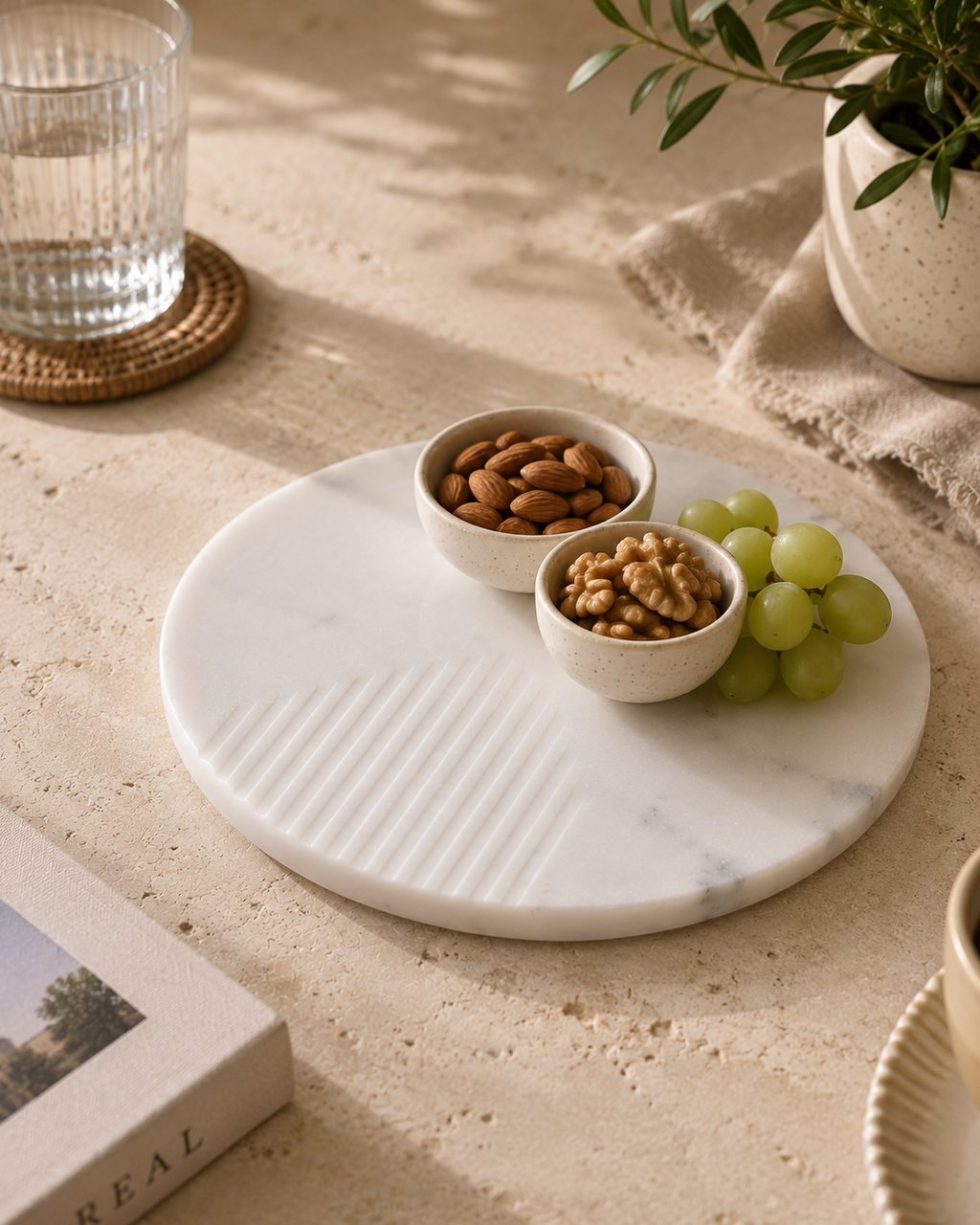 Linea White Marble Serving Platter