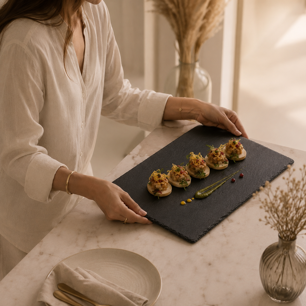 Noir Round Rectangle Serving Platter
