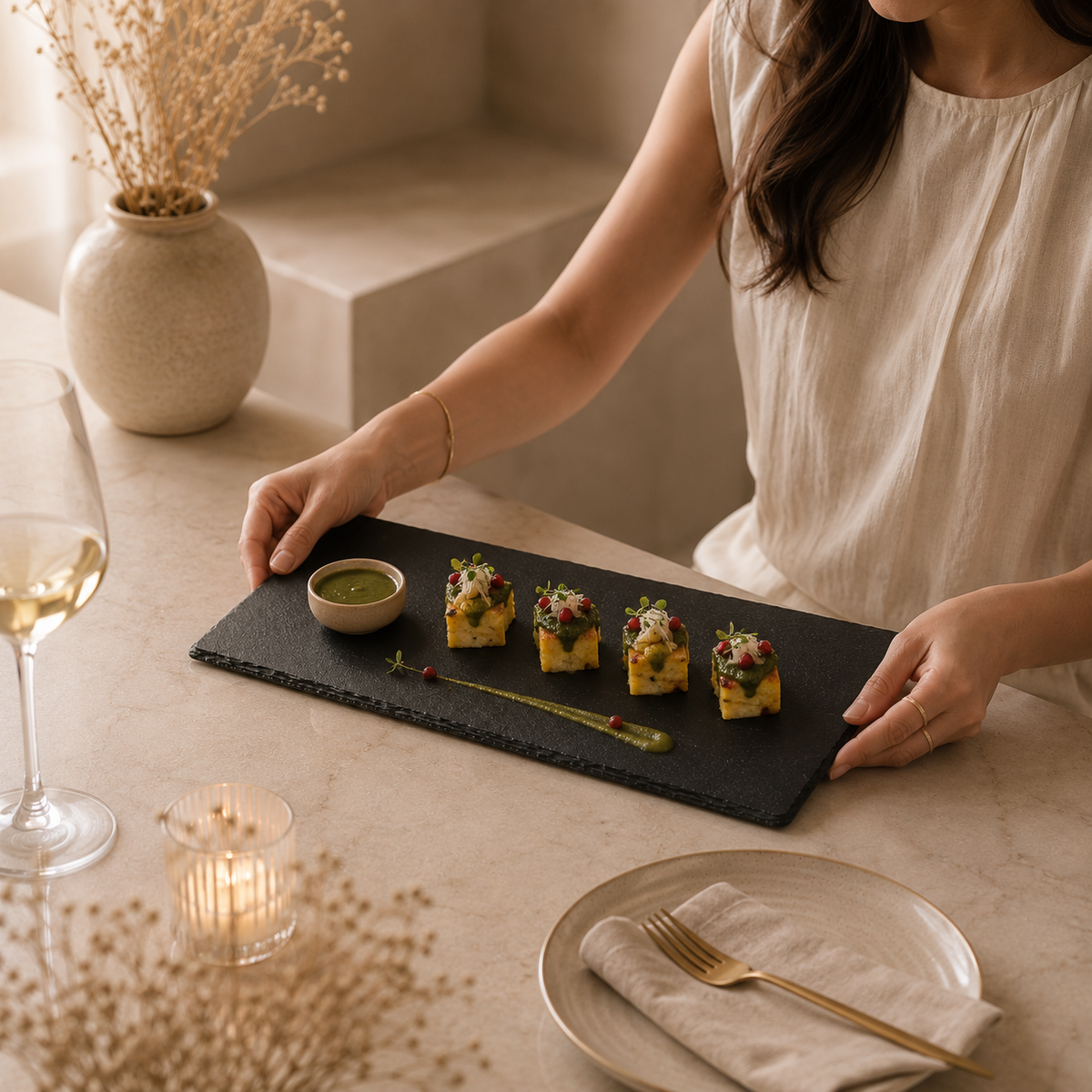 Noir Round Rectangle Serving Platter