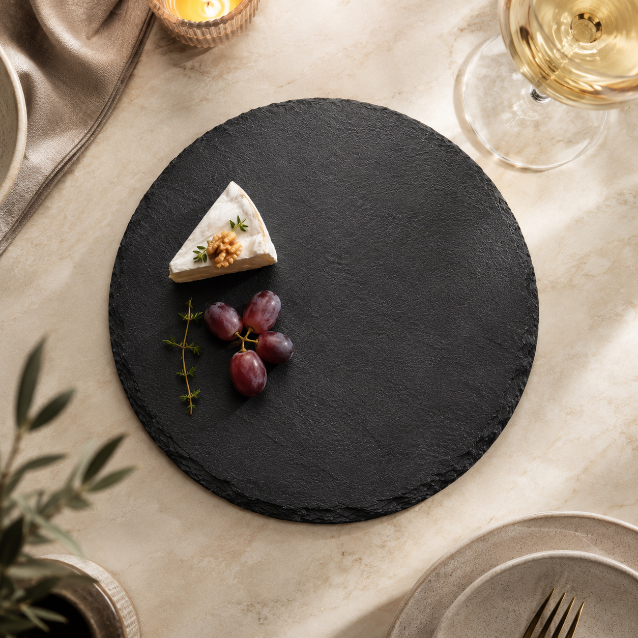 Noir Round Slate Serving Platter