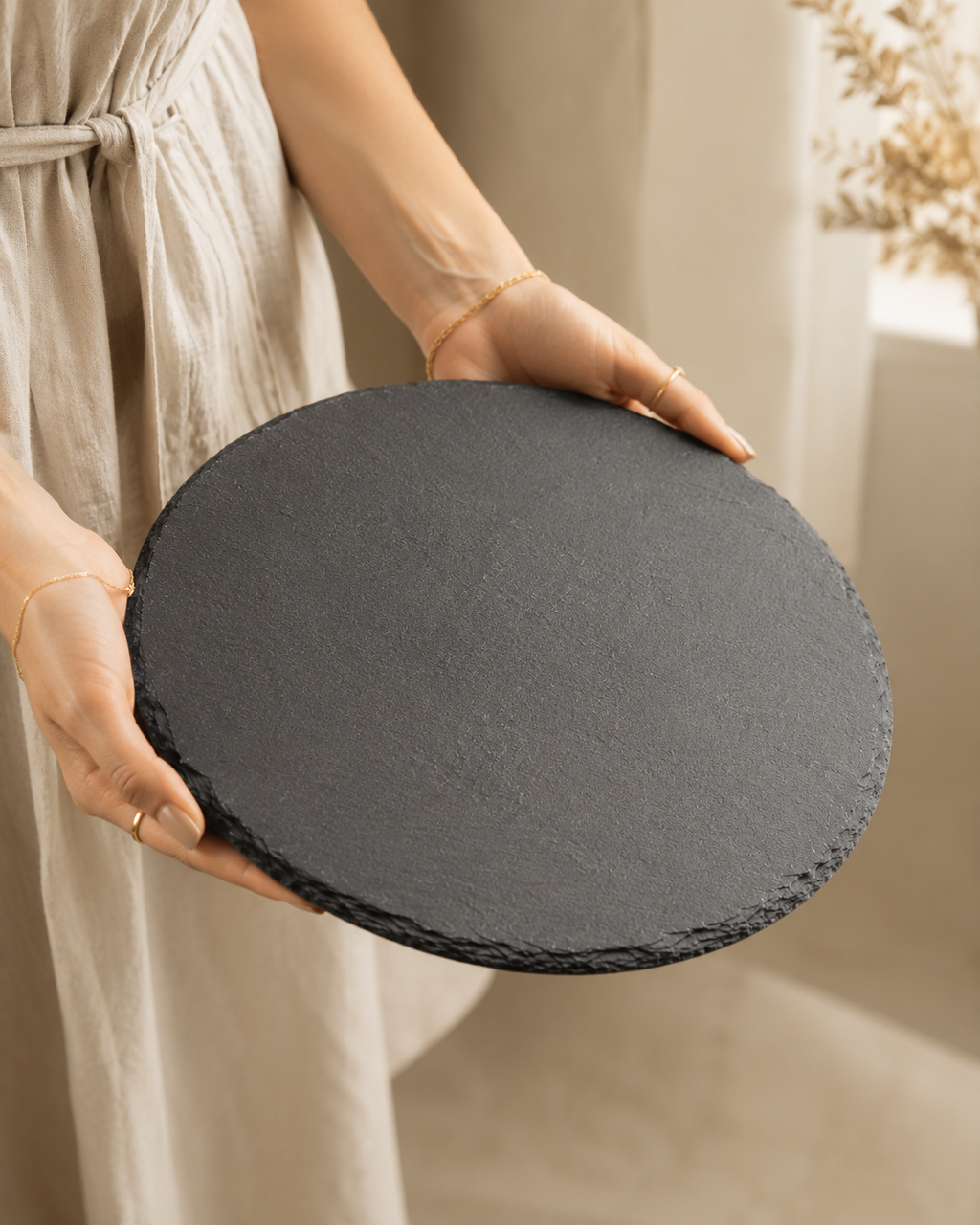 Noir Round Slate Serving Platter