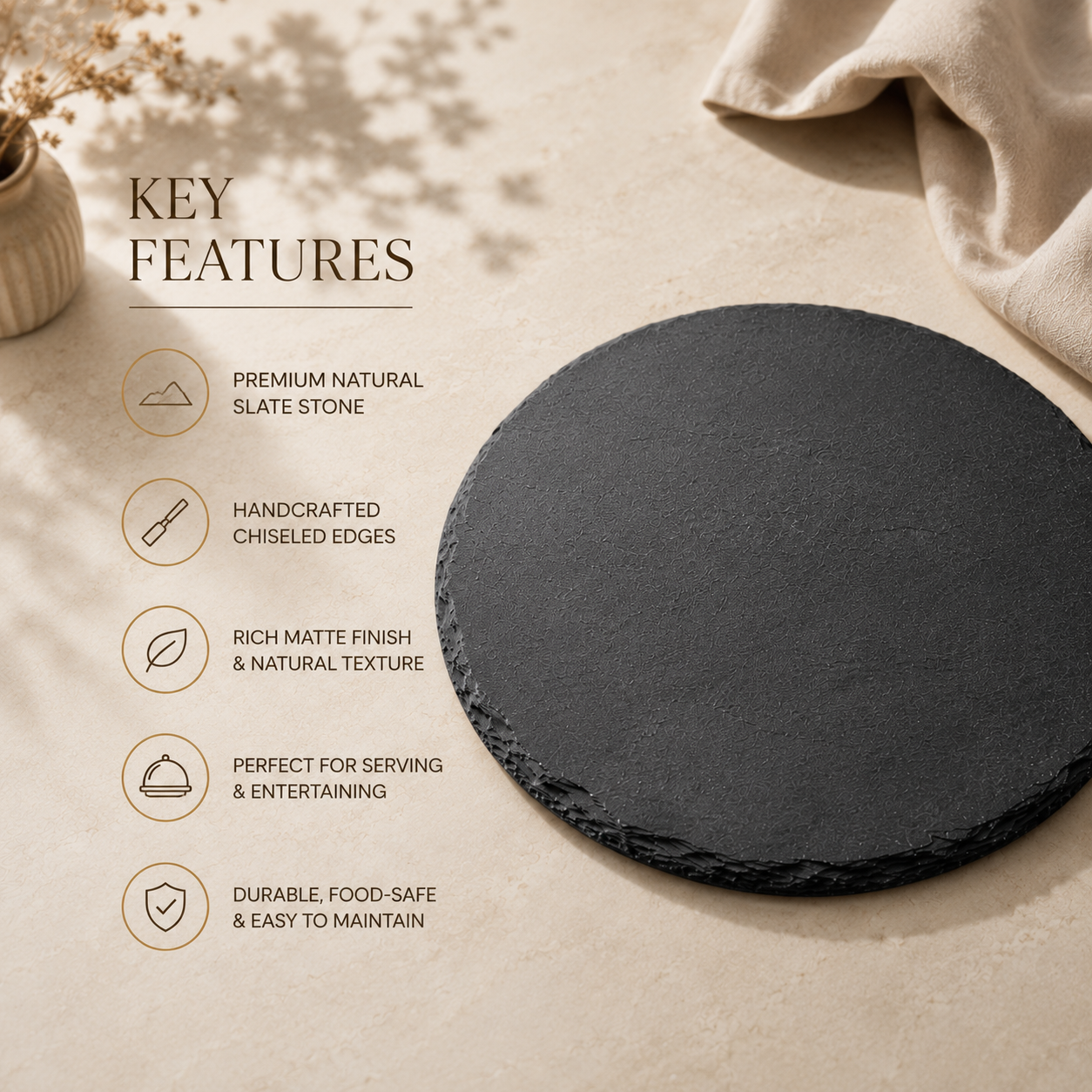 Noir Round Slate Serving Platter