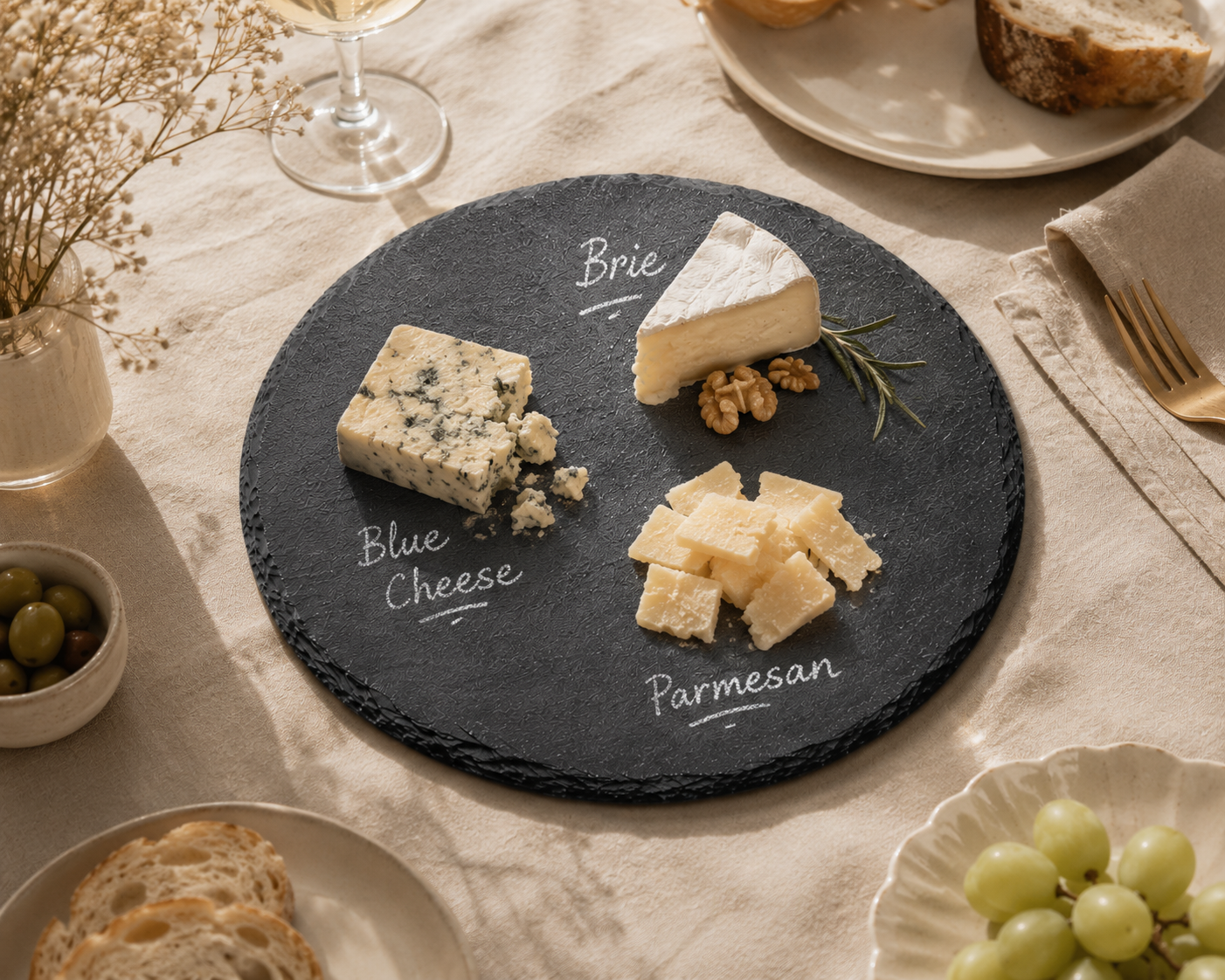 Noir Round Slate Serving Platter