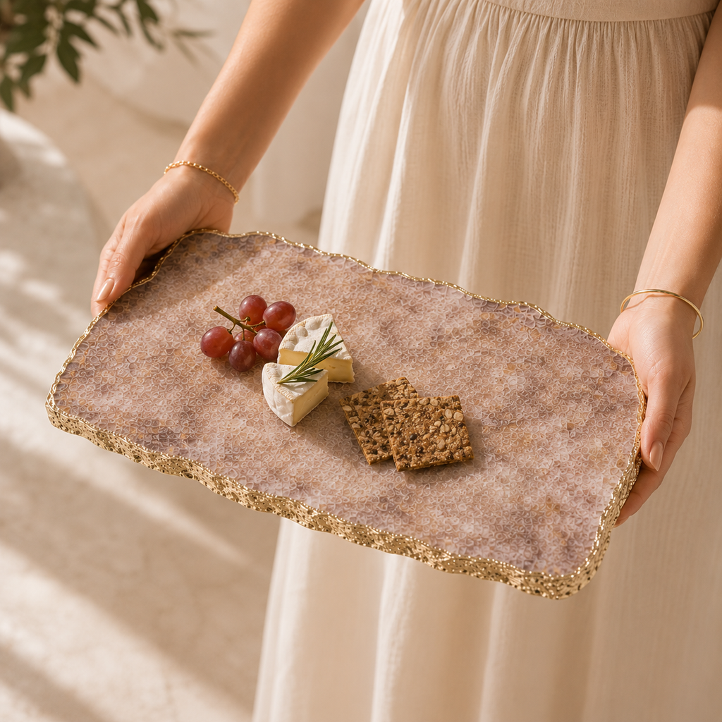 Golden quartz serving platter