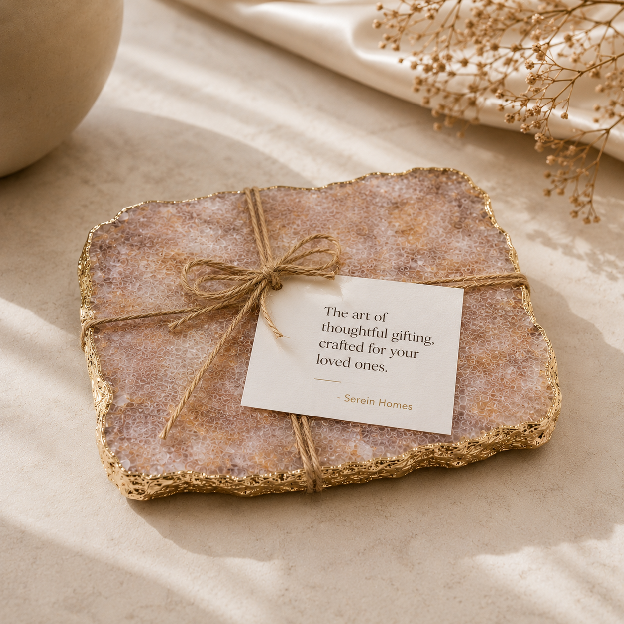 Golden quartz serving platter
