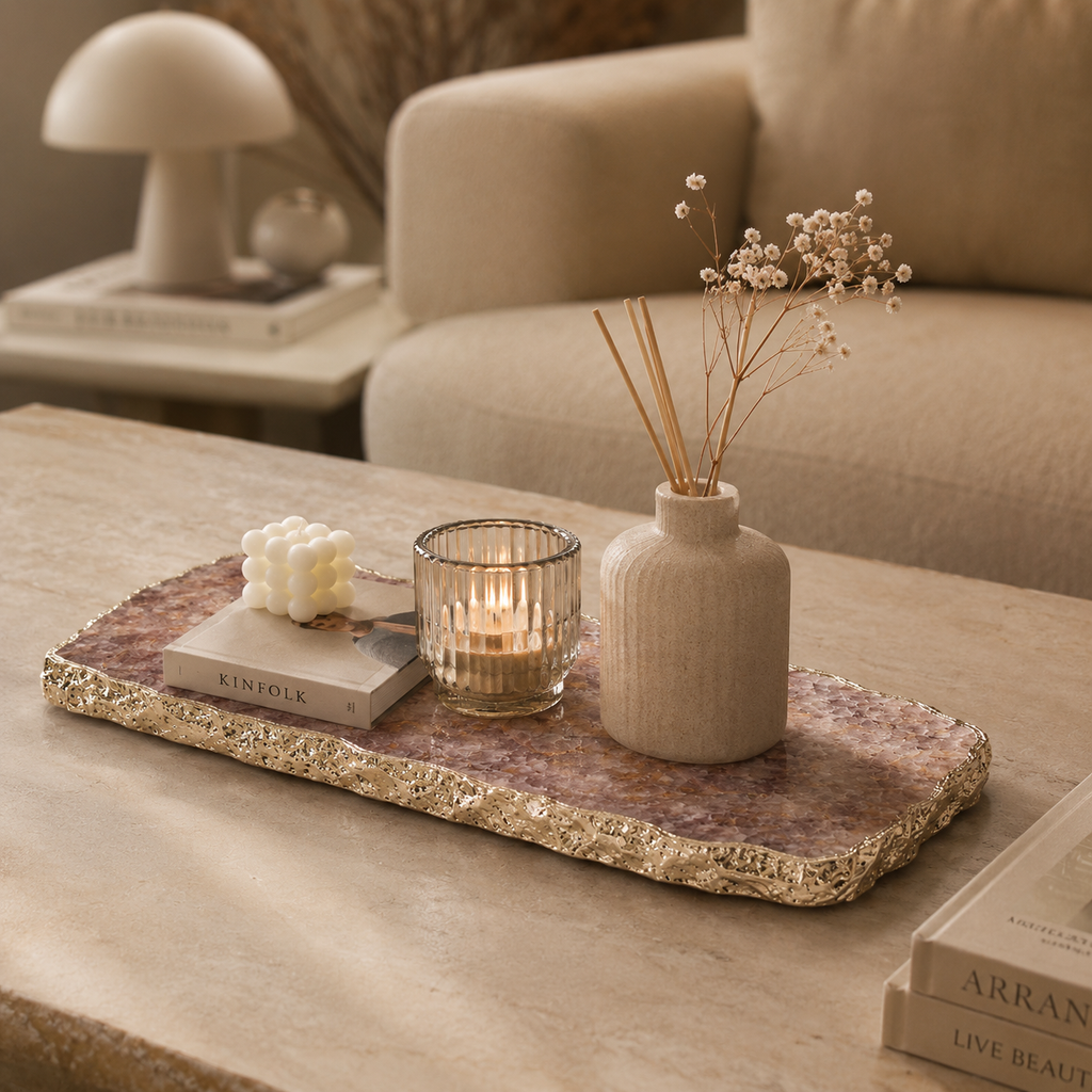 Golden quartz serving platter