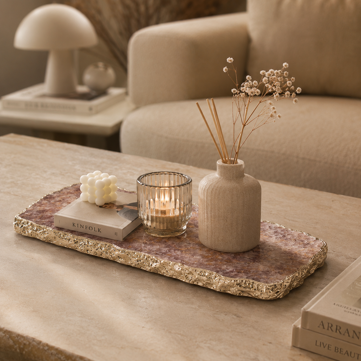 Golden quartz serving platter