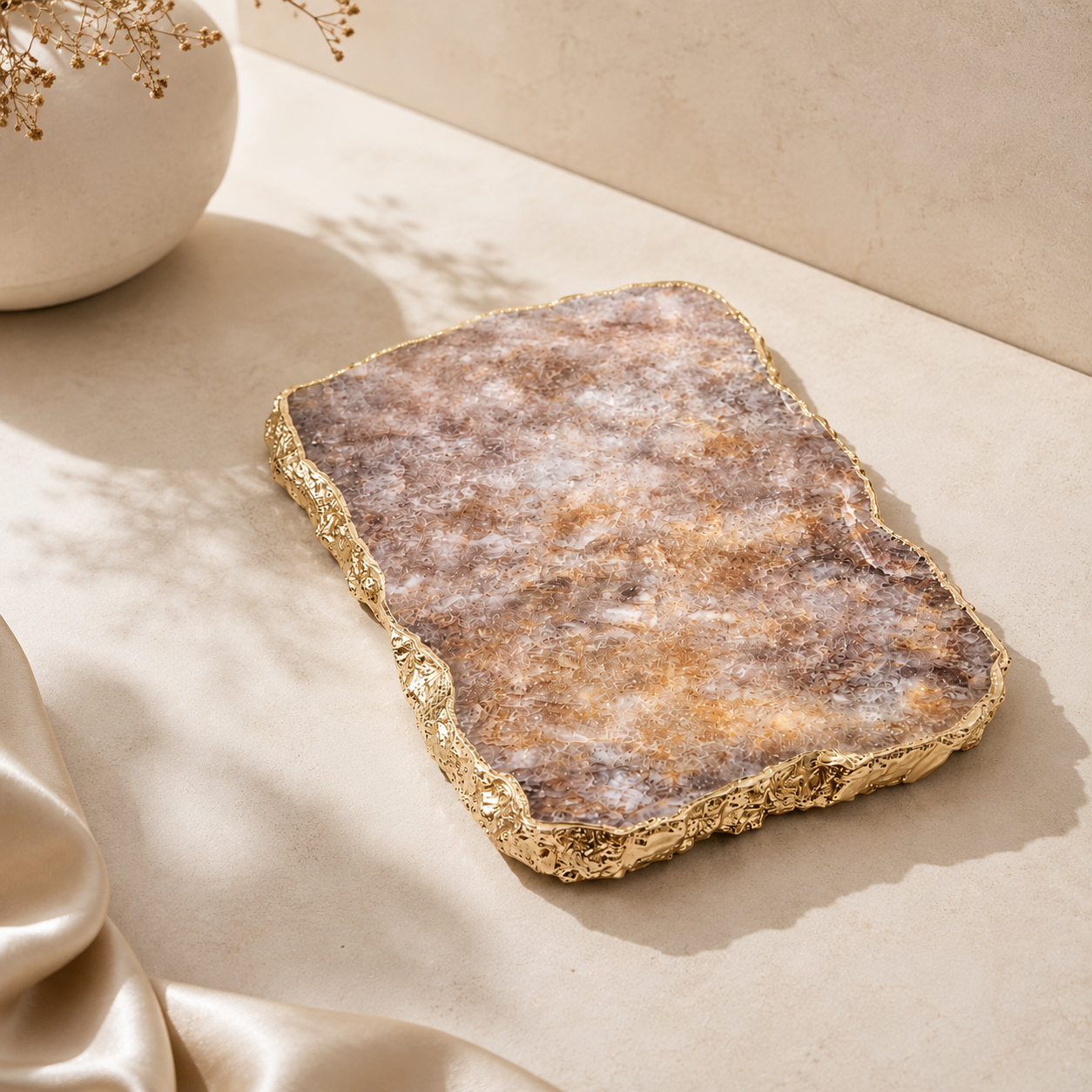 Golden quartz serving platter