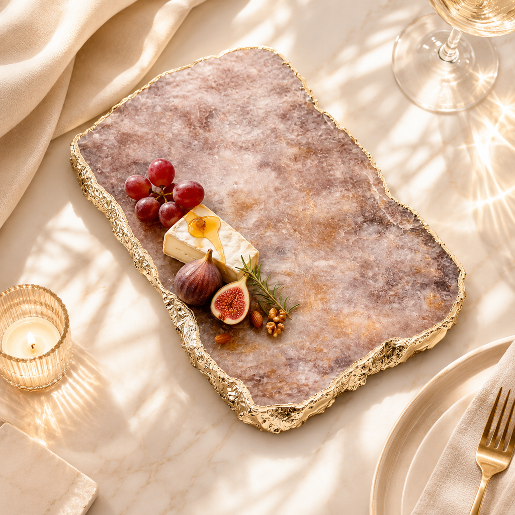 Golden quartz serving platter