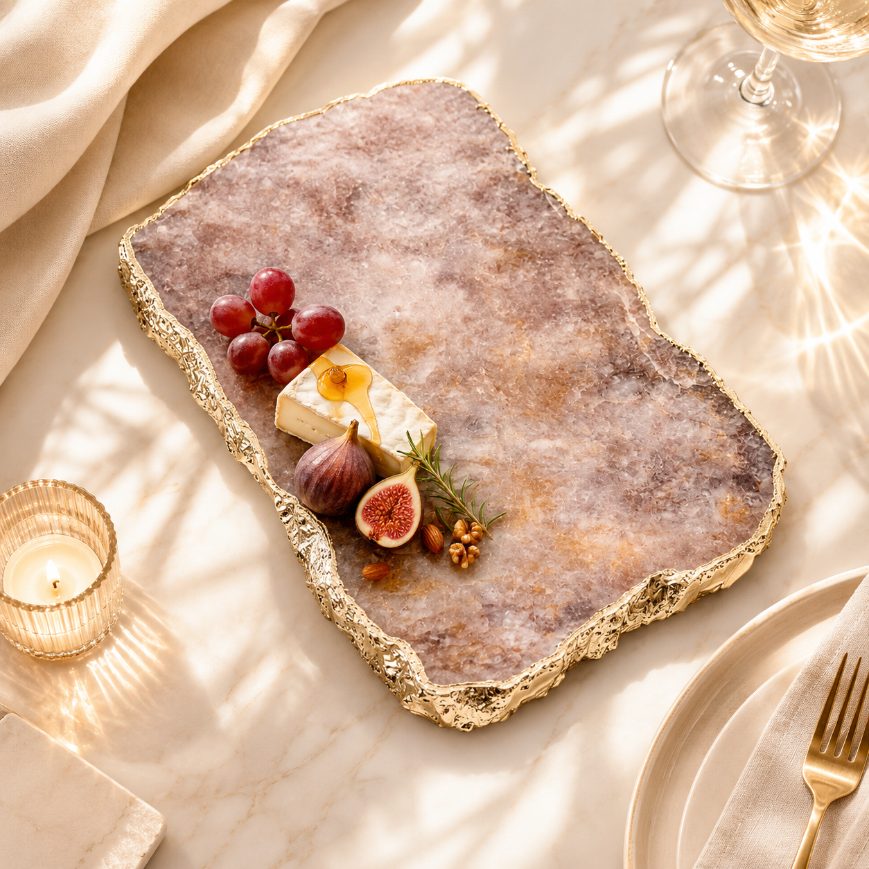 Golden quartz serving platter