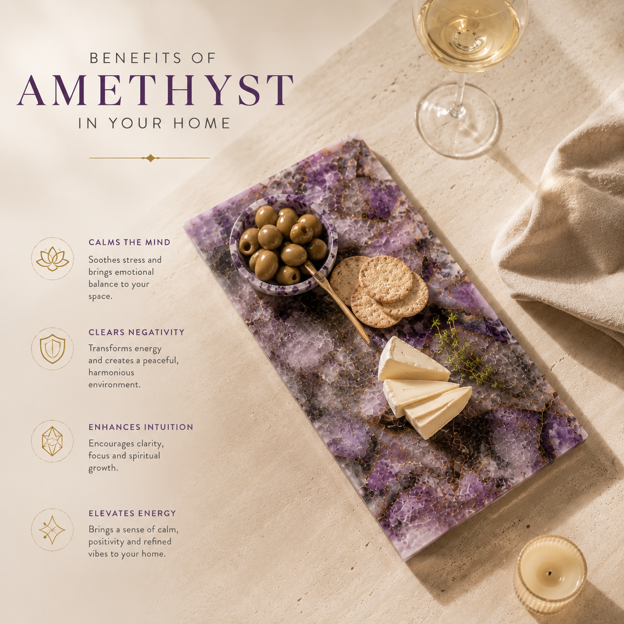 Amethyst Crystal Serving Platter