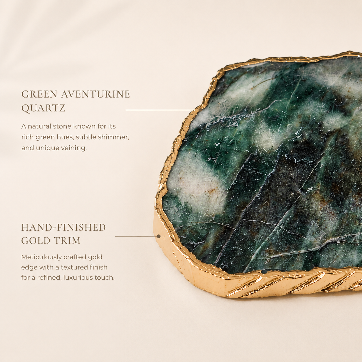 Green aventurine platter with gold trim / silver trims