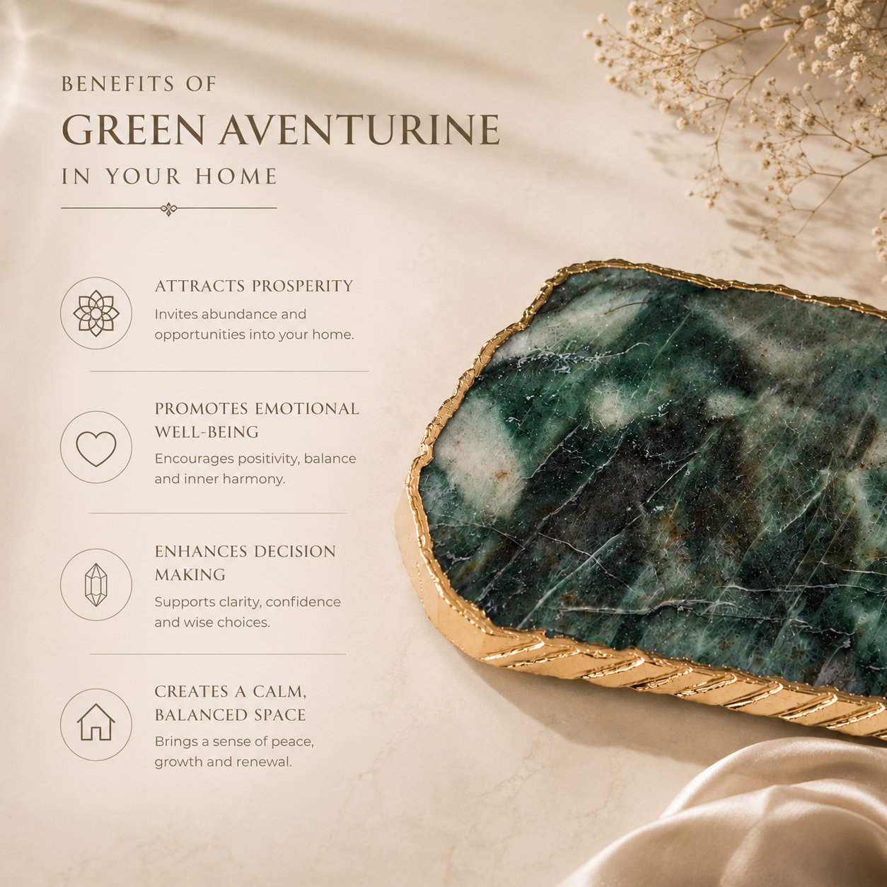 Green aventurine platter with gold trim / silver trims