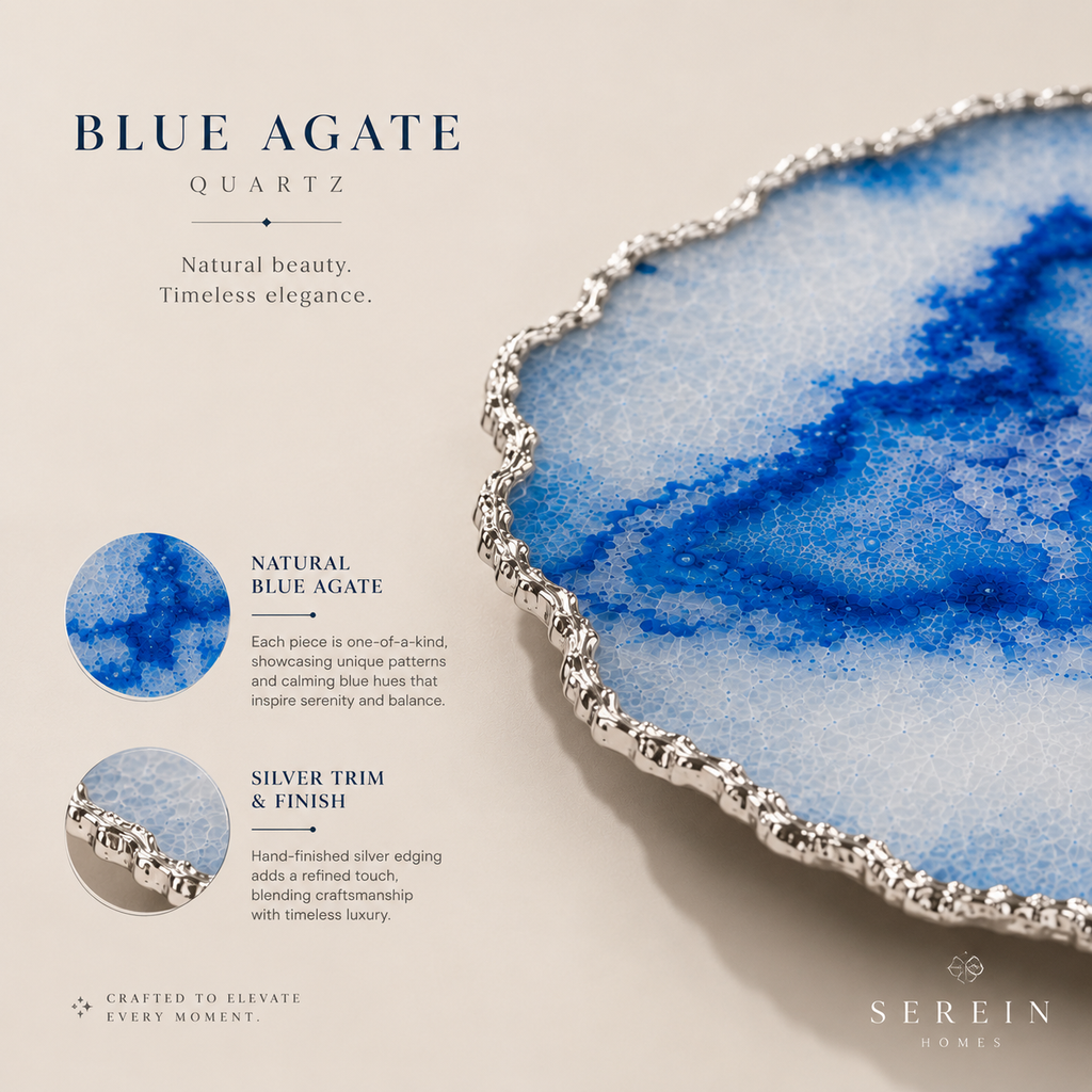 Blue agate platter with gold trims / silver trims