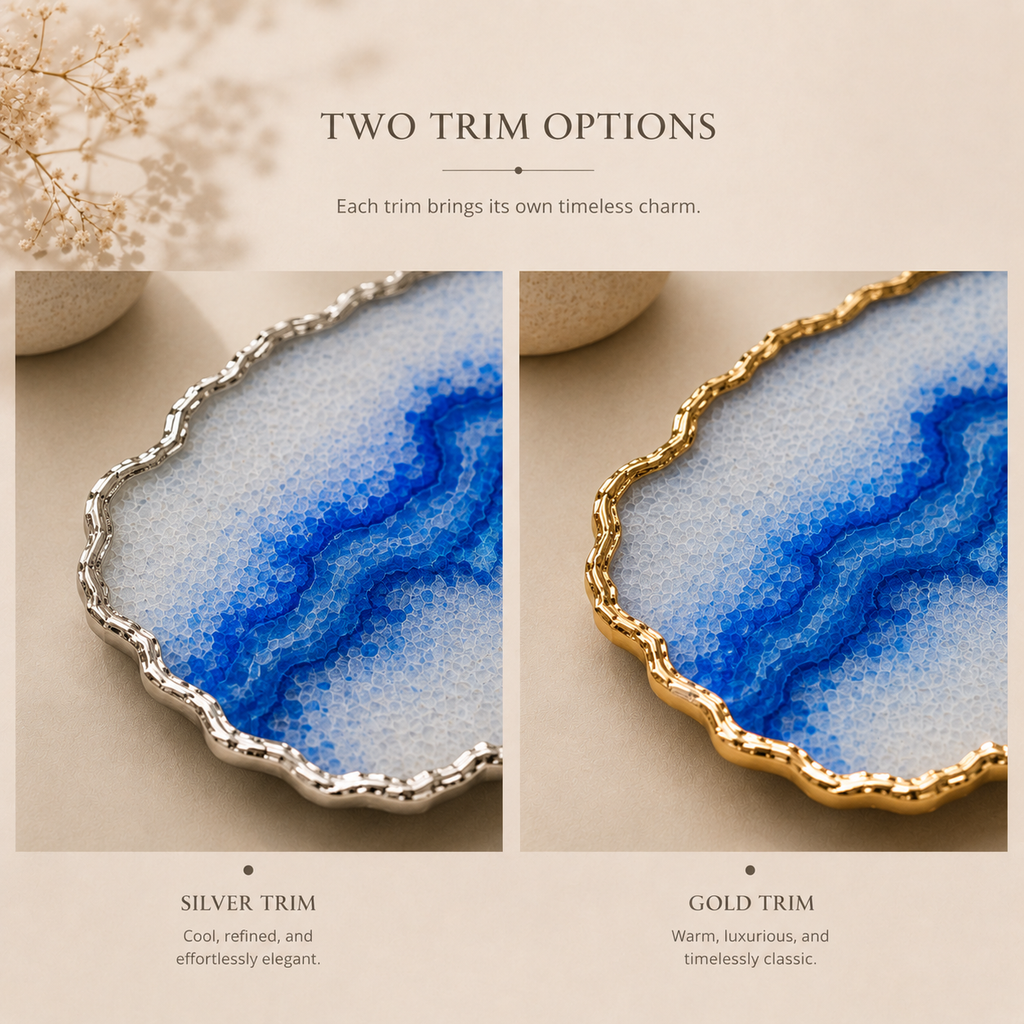 Blue agate platter with gold trims / silver trims