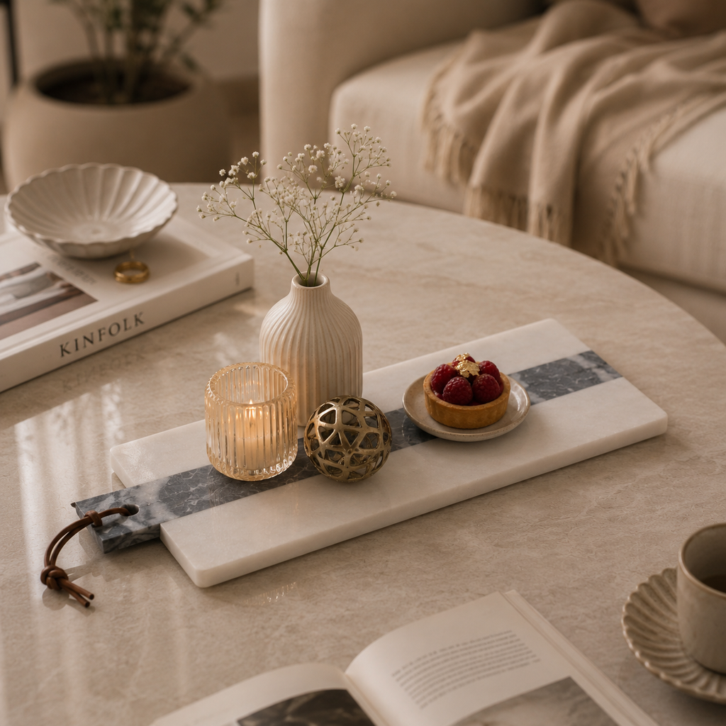 White & Grey marble platter - Rectangle