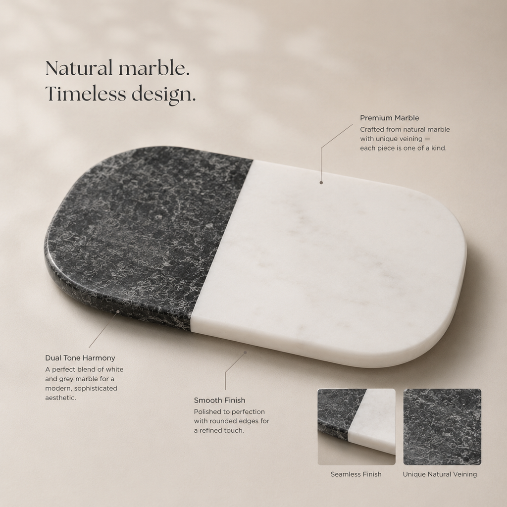 Black & white marble platter rounded edges