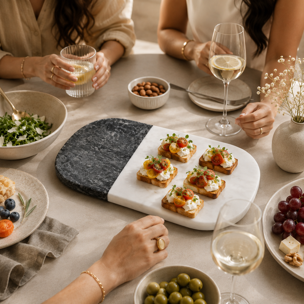 Black & white marble platter rounded edges