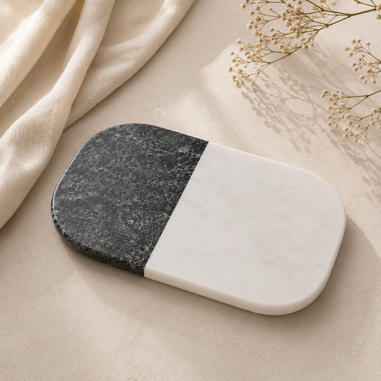 Black & white marble platter rounded edges