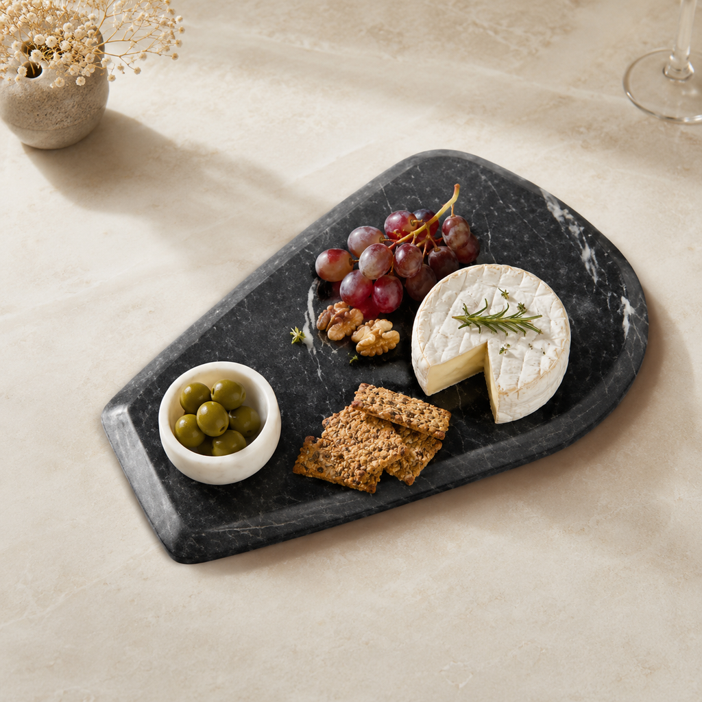 Black ocean marble platter with Bowl