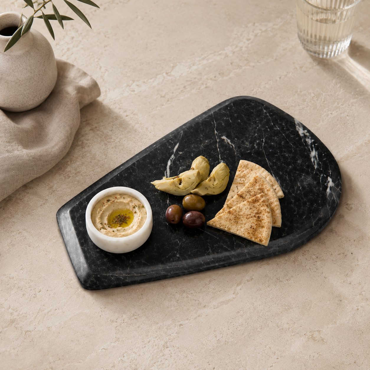 Black ocean marble platter with Bowl