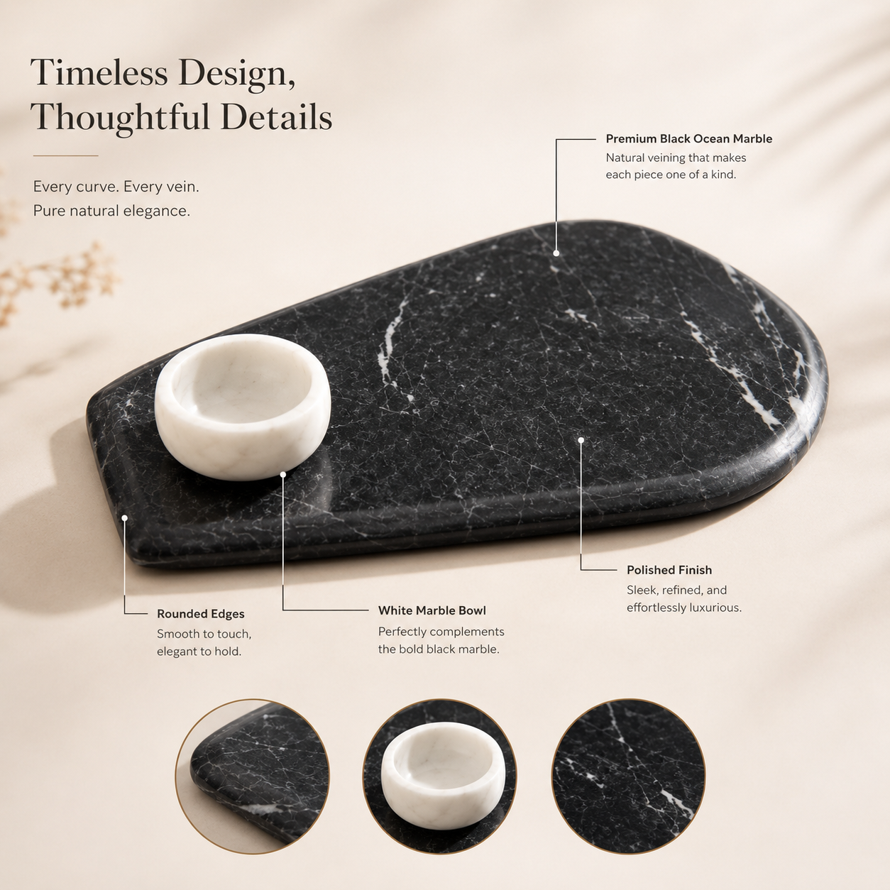 Black ocean marble platter with Bowl