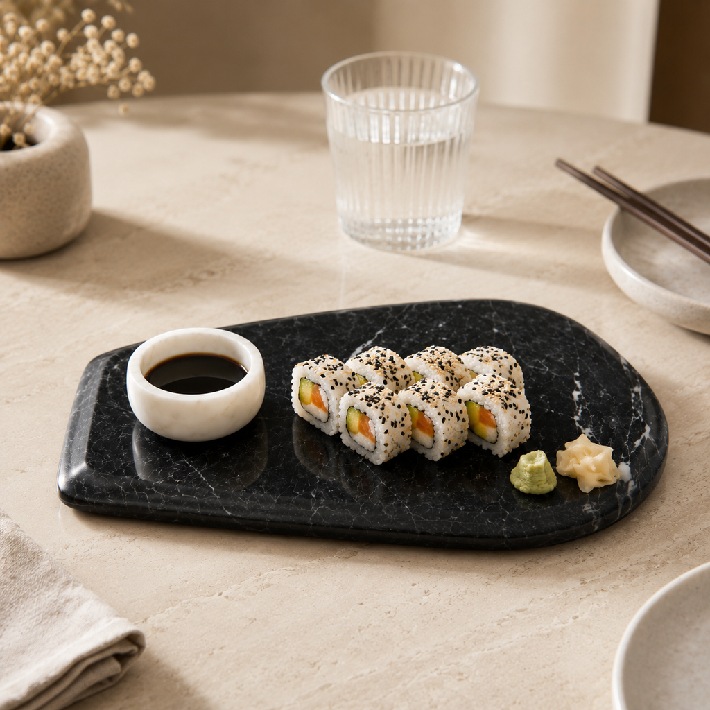 Black ocean marble platter with Bowl