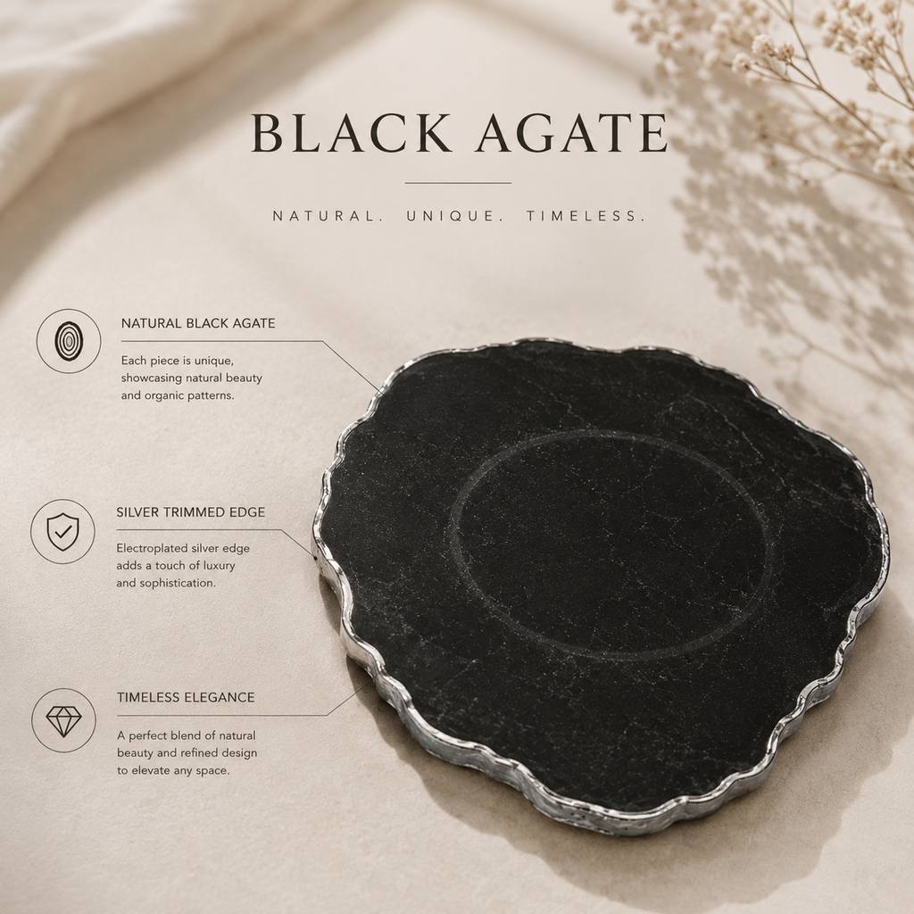 Black agate platter with gold trims / silver trims