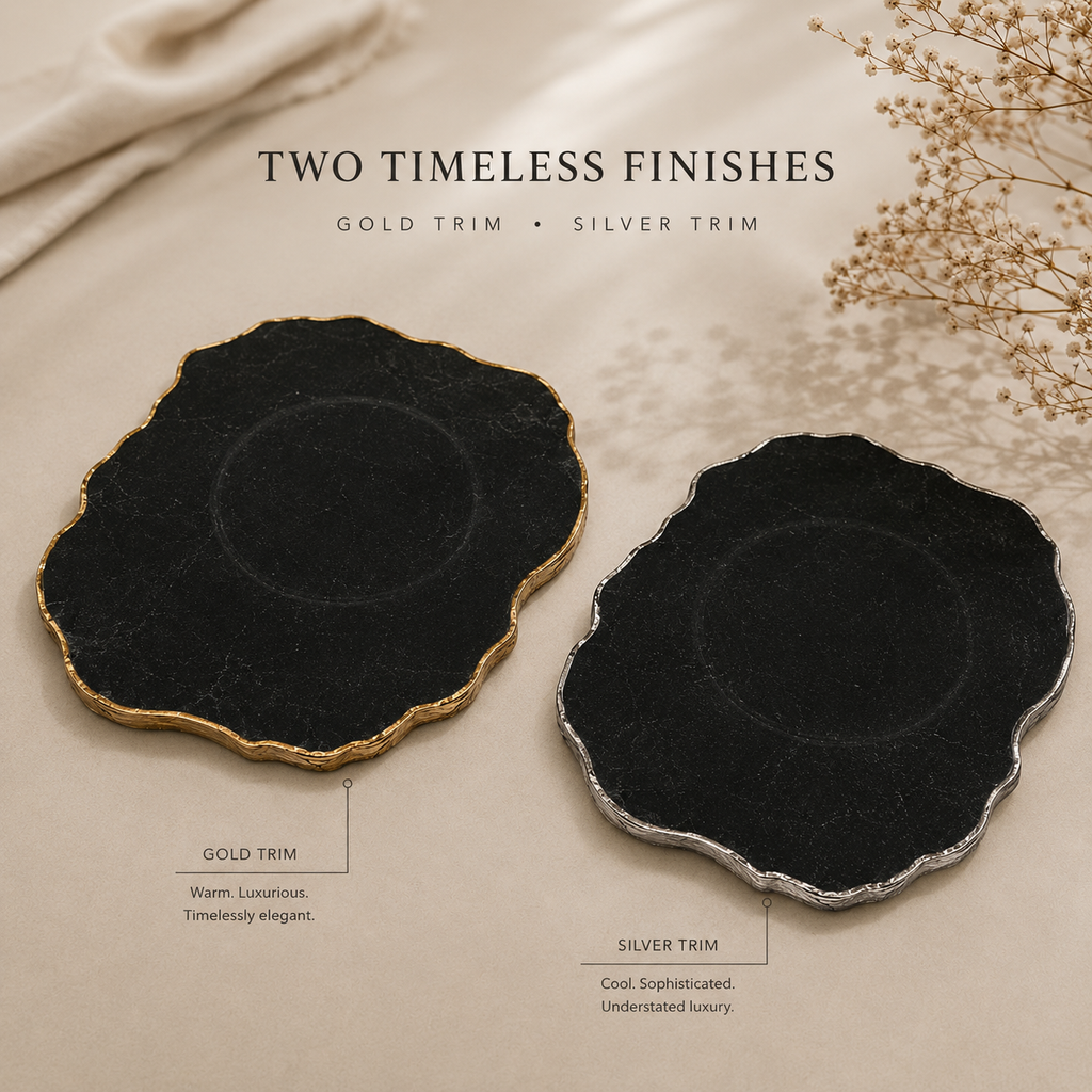 Black agate platter with gold trims / silver trims