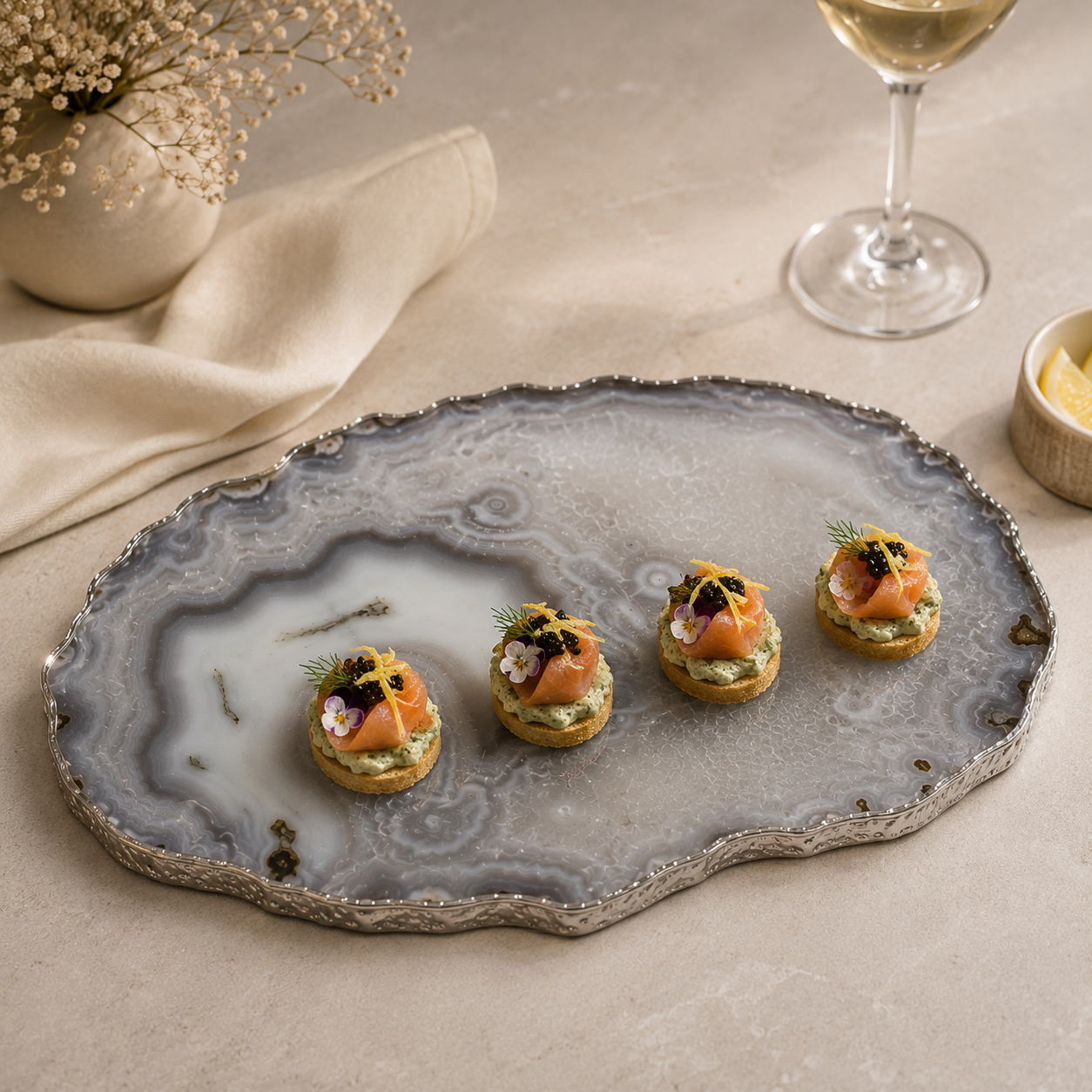 grey wild agate cheese board with  gold trims / silver trims/ rose gold trims