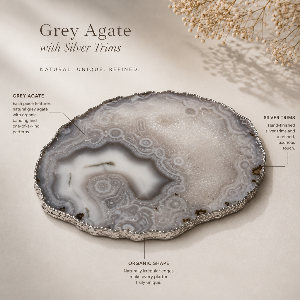 grey wild agate cheese board with  gold trims / silver trims/ rose gold trims