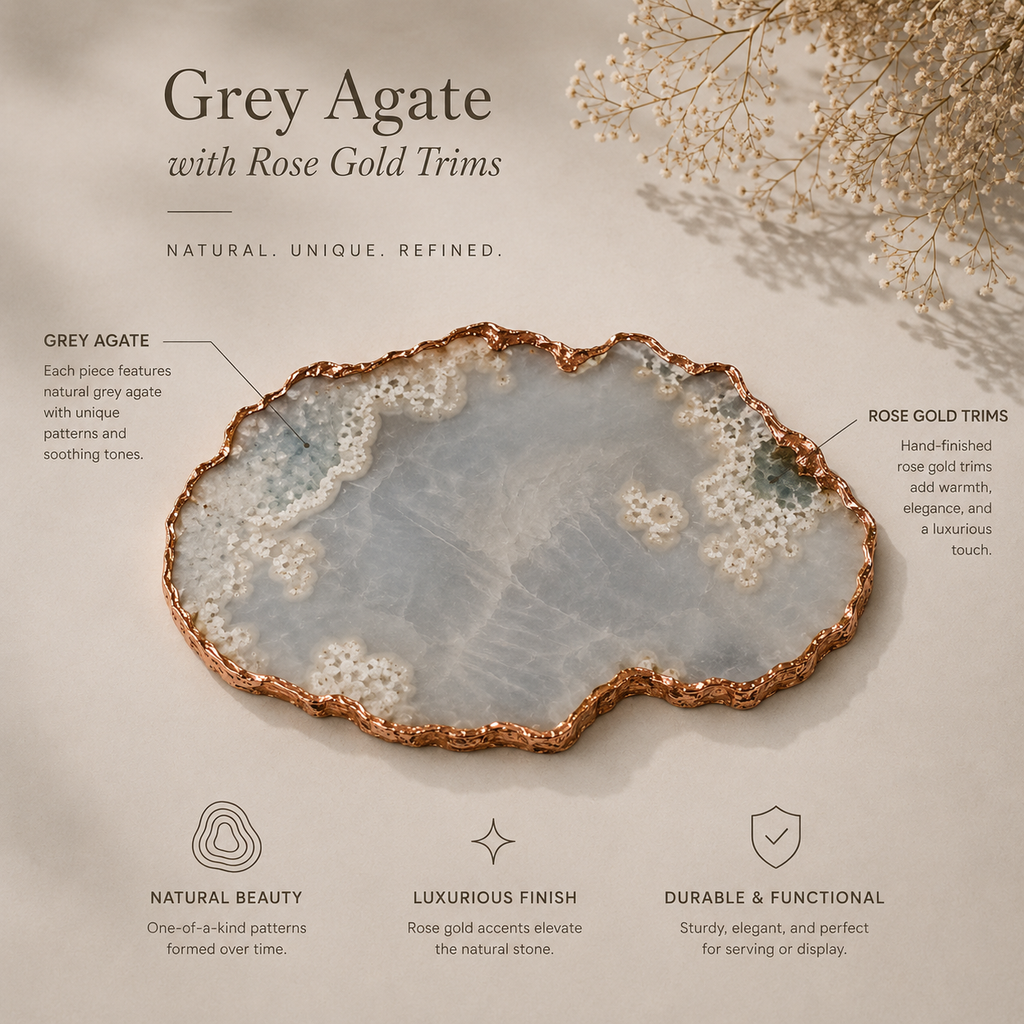 grey wild agate cheese board with  gold trims / silver trims/ rose gold trims