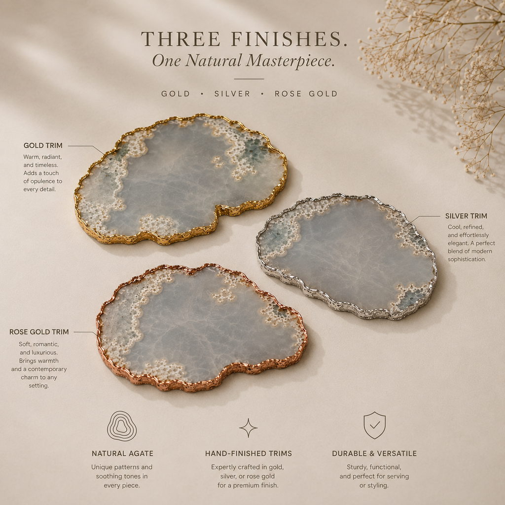 grey wild agate cheese board with  gold trims / silver trims/ rose gold trims