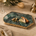 Green aventurine platter with gold trim / silver trims