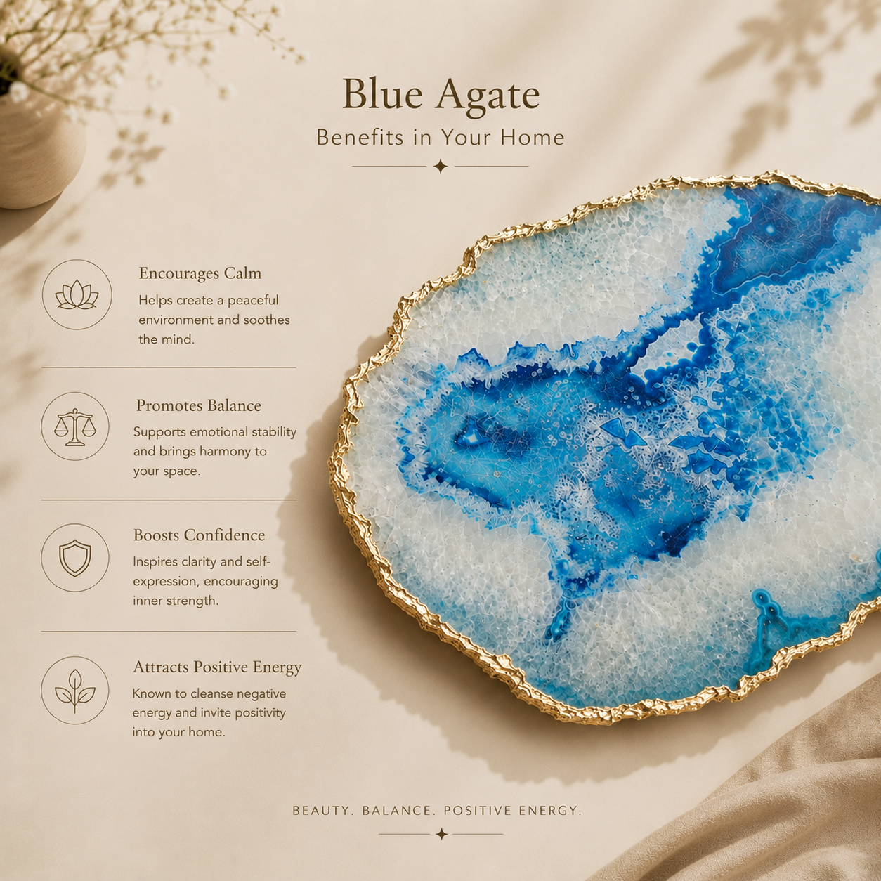 Blue agate platter with gold trims / silver trims