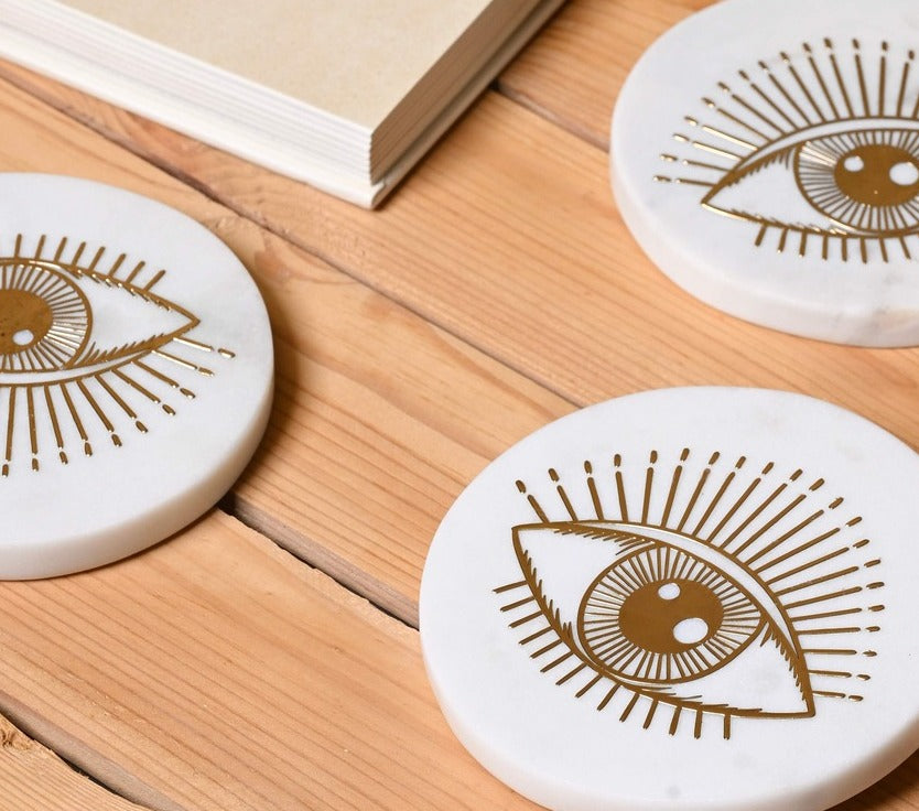 Evil Eye Round Marble Coasters