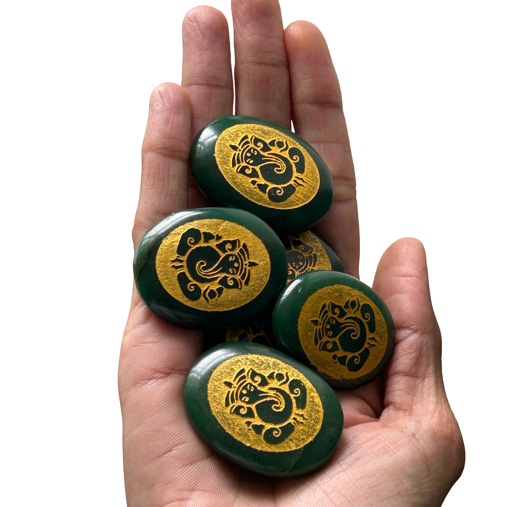 Green Jade Ganesha Zibu Coin for Wealth and Prosperity