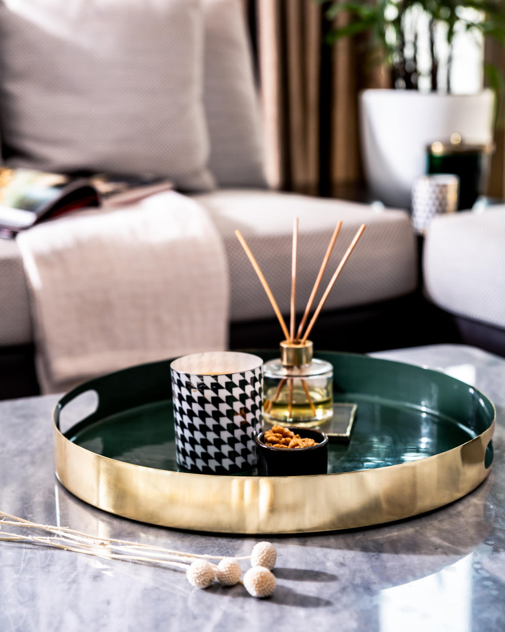 Green Round Ottoman Serving Tray