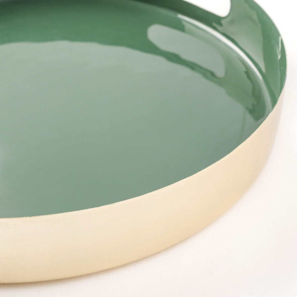Enamel Metal Ottoman Serving Tray Green
