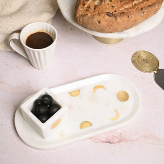 Moonlit Marble Tray with Matching Bowl Set Elegant Serving and Décor Ensemble