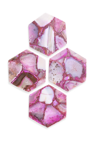 Pink Hexagonal Agate Coaster Set