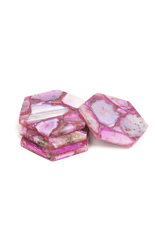 Pink Hexagonal Agate Coaster Set