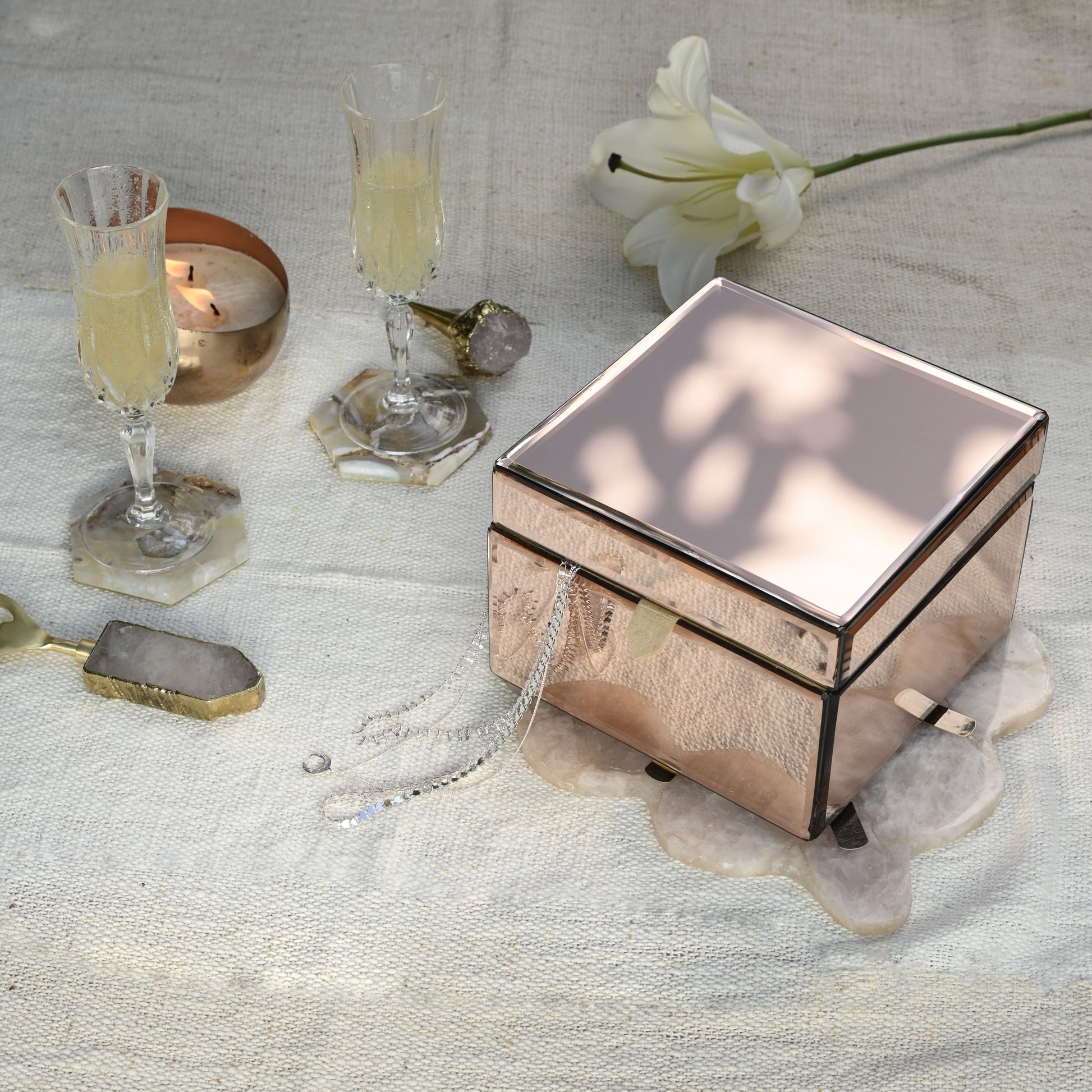 Rose Gold Glass Jewellery Box