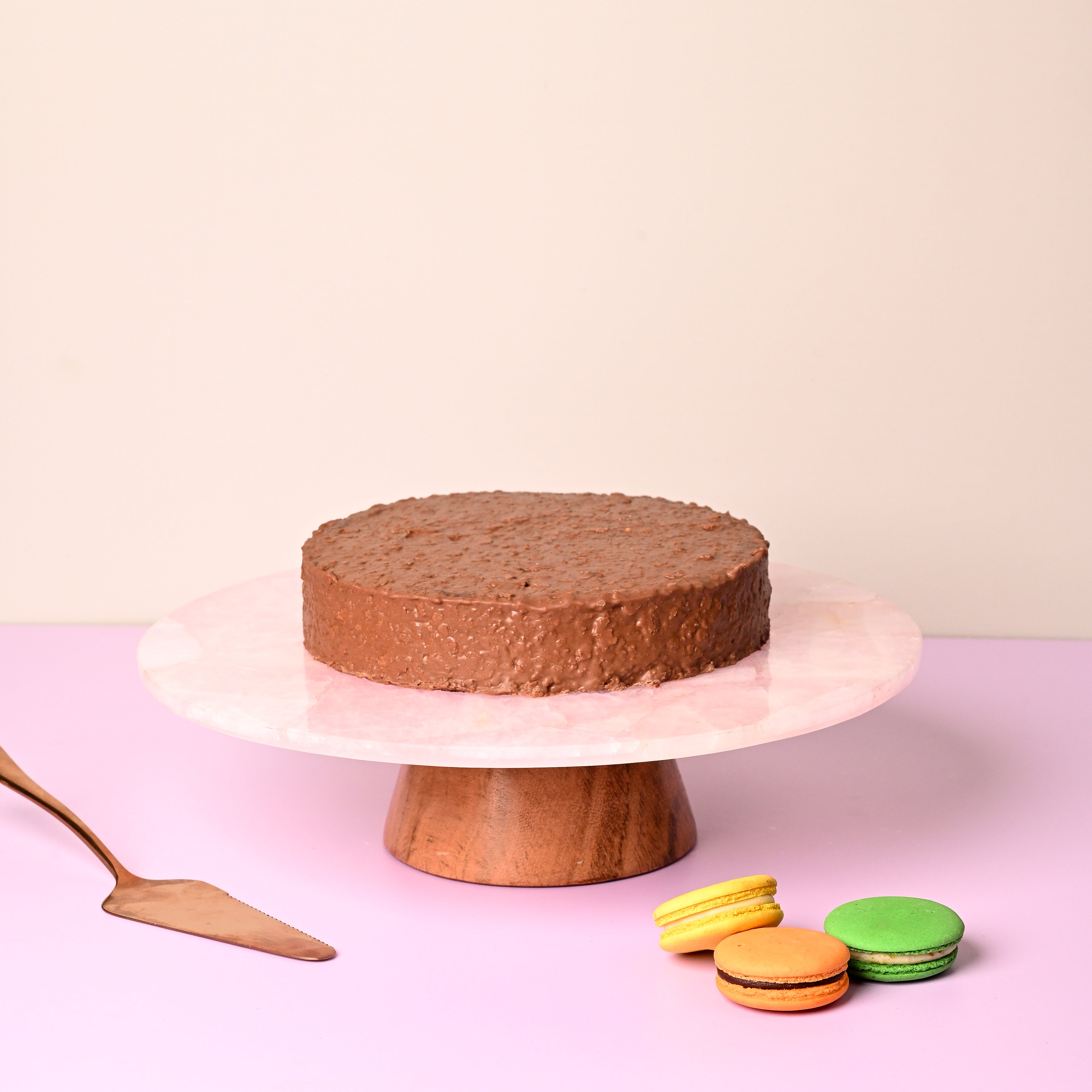 Rose Quartz Cake Stand With Wooden Base