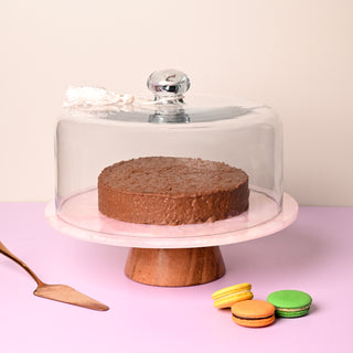 Rose Quartz Cake Stand With Wooden Base