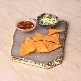 Smoky Quartz Cheese Platter Board With Gold Trim