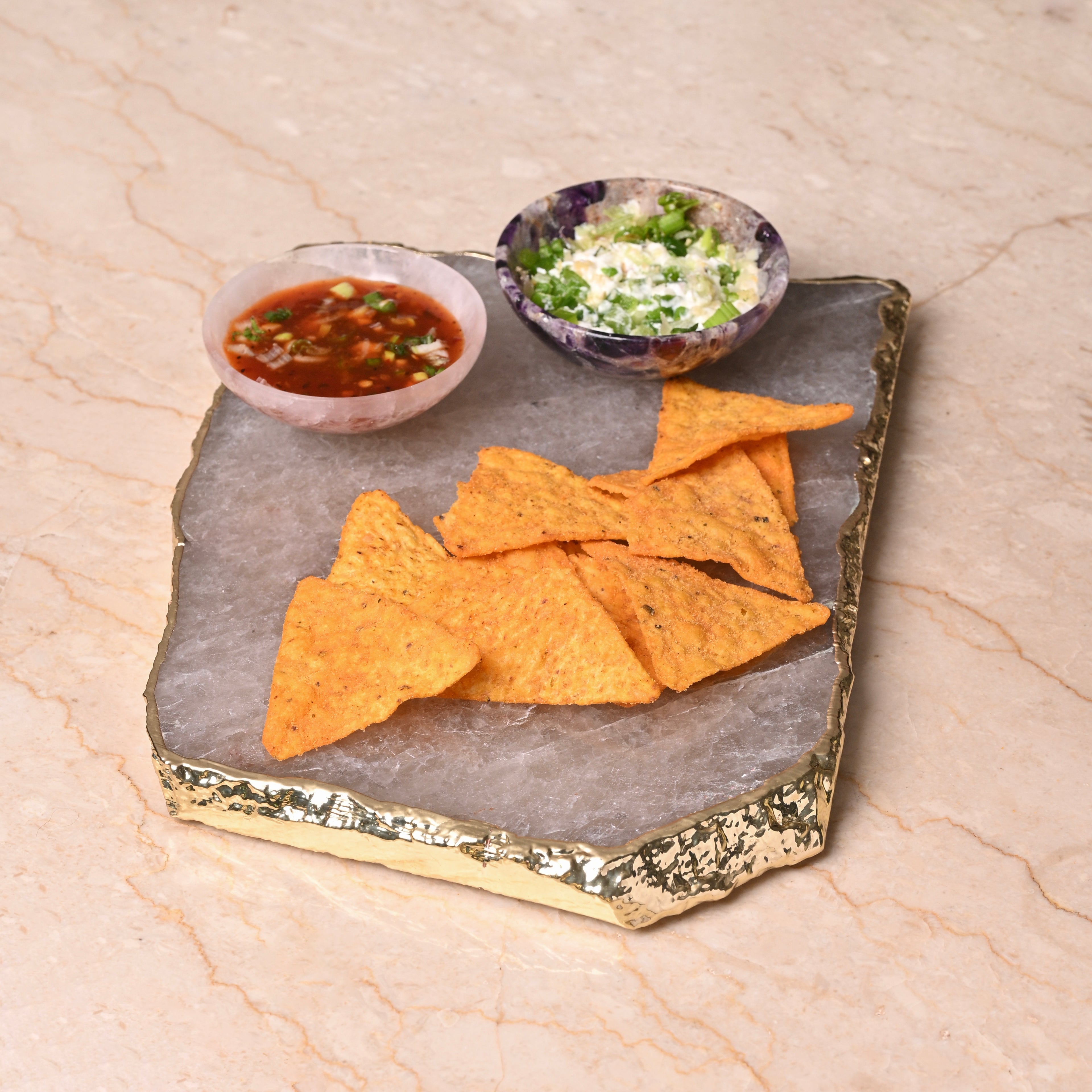 Smoky Quartz Cheese Board with Gold Trim