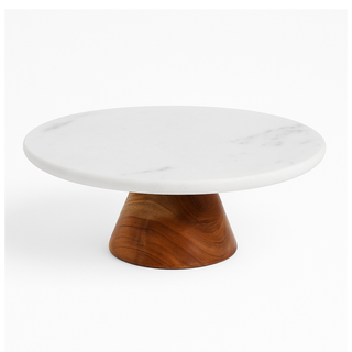 Marble Cake Stand With Wooden Base - 12 Inches