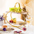 2 tier Gold Metal Cupcake Stand with Amethyst Platter