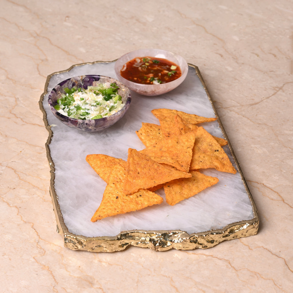 White Quartz Cheese Board With Gold Trim
